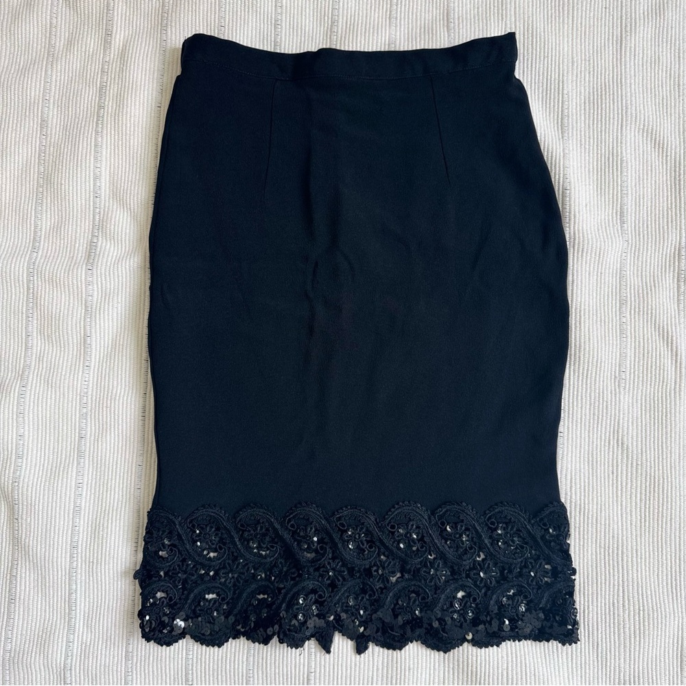 Jessica McClintock Pencil Skirt 4 Office Designer Elegant Embellished Lace Lined